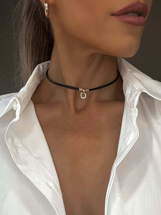 Kanella Leather Selene Choker Necklace